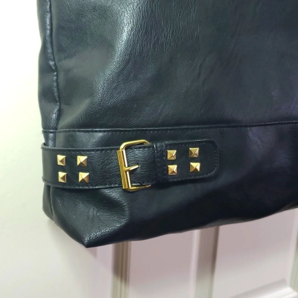 Christian Siriano RockerTote Shoulder Bag - Faux Leather & Gold Studs Accents - Picture 3 of 15